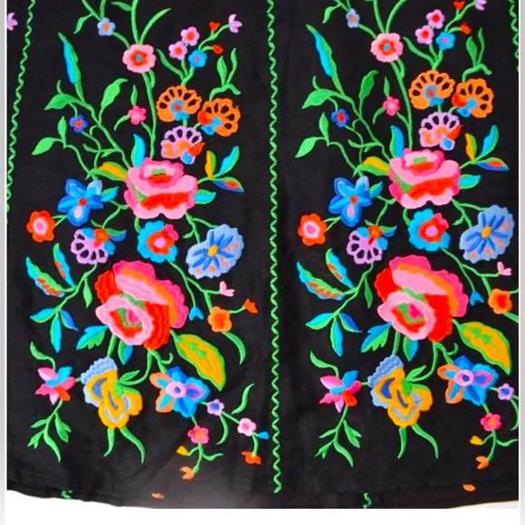 Linea Louis Dell'Olio Black Colorful Floral Embroidered Skirt Woman's Sz 12 NWT - Picture 4 of 9